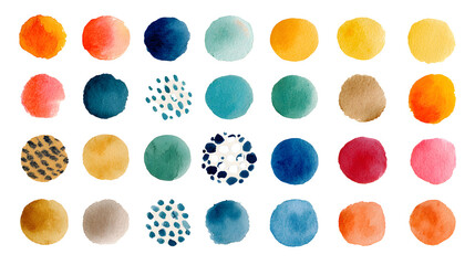 A colorful watercolor polka dot pattern isolated on transparent background  © Yijia