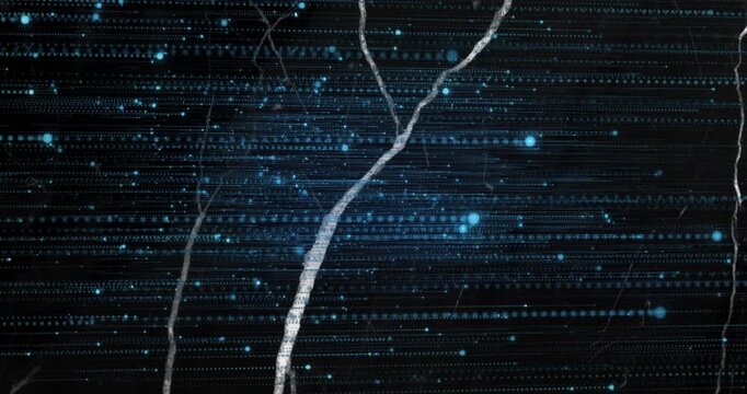 Silver veins appearing from top, extending and branching while particles pulsing, visualizing data