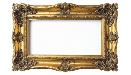 Ornate gold picture frame with intricate carvings.