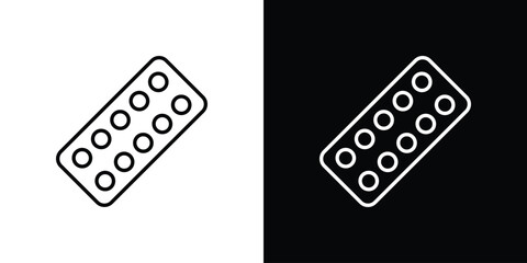 Pill blisters. collection. Silhouette flat icon design element.icon thin line outline concept. Linear style icon. Editable stroke. Vector