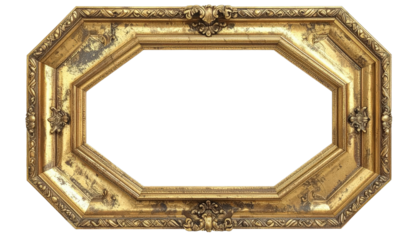 Ornate Golden Octagonal Picture Frame with Intricate Carvings.