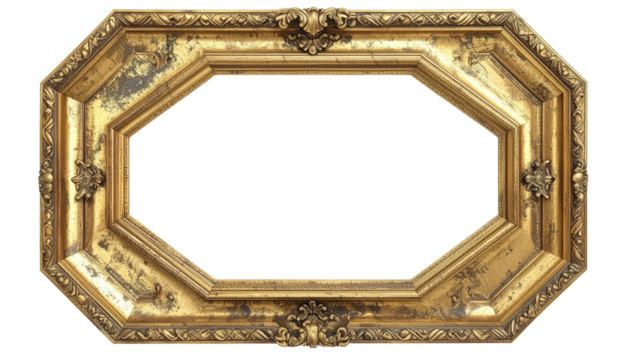 Ornate Golden Octagonal Picture Frame with Intricate Carvings.