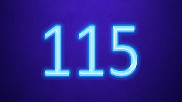 Glowing blue number design of 115 on blue background.