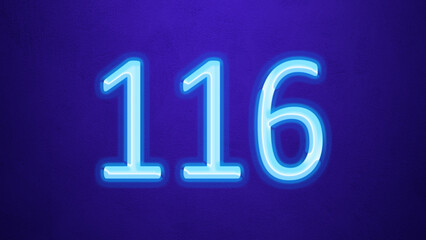 Glowing blue number design of 116 on blue background.