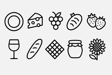 Food and drink outline icon set for culinary enthusiasts and menu designers