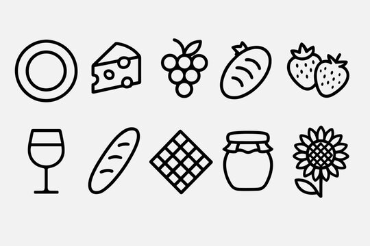 Food and drink outline icon set for culinary enthusiasts and menu designers
