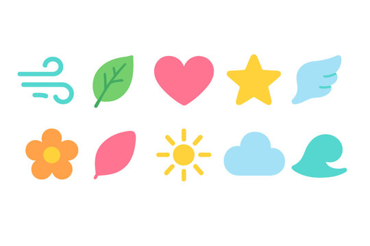 Elemental outline icon set. Nature, weather symbols in colorful outline style.