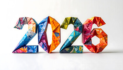 abstract background with colorful cube, with the words Happy New Year 2026