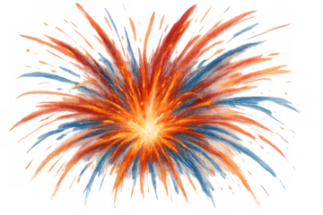 Bursting firework showing vibrant red and blue colors, celebrating holidays like independence day with a dynamic explosion effect