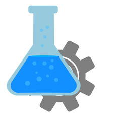 Bioengineering symbol with glassware and gear icon. Clean scientific concept on transparent background. Modern laboratory engineering design.