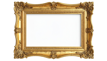 Ornate Golden Picture Frame with Intricate Carvings and Blank Space 1.