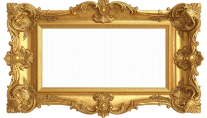 Ornate Golden Picture Frame with Intricate Carvings and Baroque Details.