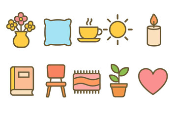 Home, garden flat icon set. Cozy living, gardening icons flat collection