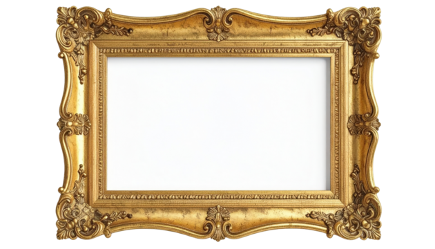 Ornate Golden Picture Frame with Intricate Carvings and Blank Space 1.