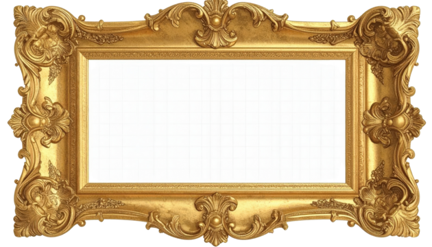 Ornate Golden Picture Frame with Intricate Carvings and Baroque Details.