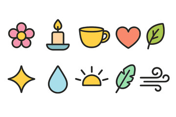 Nature and wellness icon set. Natural elements flat icons for holistic living