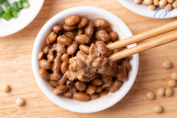 Natto (Fermented soybean), Traditional Japanese food, Healthy eating for gut health, Table top view