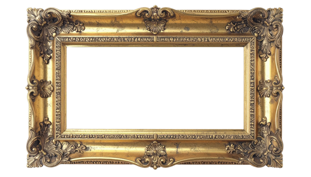Ornate Golden Picture Frame with Intricate Carvings and Blank Space 3.
