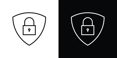 Shield lock icon thin line outline concept. Linear style icon. Editable stroke. Vector