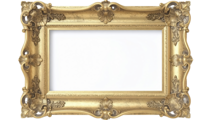 Ornate Golden Picture Frame with Intricate Carvings and Blank Space 2.