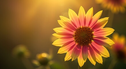 Close up of a vibrant sunflower with yellow and red petals in sunlight