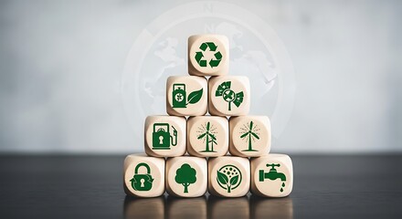 Sustainable solutions stacked creatively show renewable energy sources promoting environmental awareness and conscious decisions for a greener future today