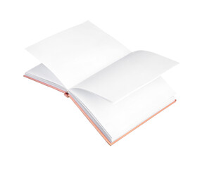 Flying book with blank pages on white background
