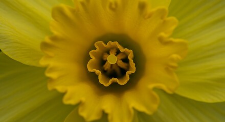 Close up of a vibrant yellow daffodil flower revealing intricate details