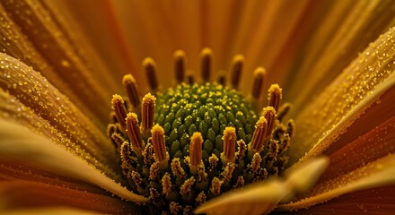 Close up of a vibrant yellow flower with detailed petals and center