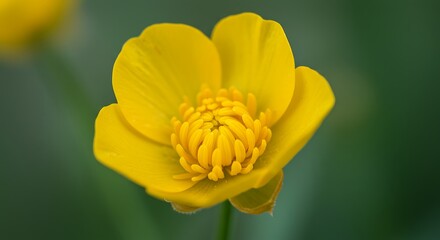 Close up of a vibrant yellow flower with detailed petals and soft lighting