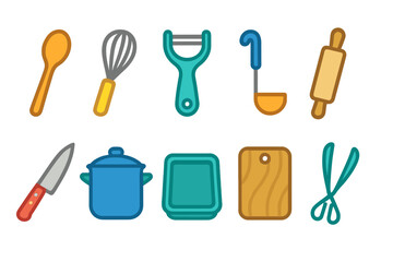 Cooking and kitchen line icon set: essential culinary tools for chefs