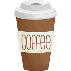 Pixel Art Coffee Cup With White Lid And Label Text Coffee In Brown Color On Transparent Background