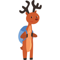Pixel Art Cute Reindeer Character Wearing A Blue Backpack Standing On A Transparent Background