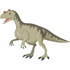 Pixel Art Dinosaur Allosaurus Standing on Two Legs with Open Mouth and Sharp Teeth Gray and Green Color Palette on Transparent Background Detailed Ancient Reptile Illustration
