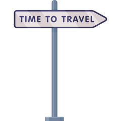 Pixel Art Directional Sign Indicating Time To Travel With Arrow Shape Pointing Right on a Blue Pole Against a Transparent Background