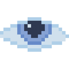 Pixel Art Eye Icon With Blue Iris And Light Blue Eyelids On A Transparent Background