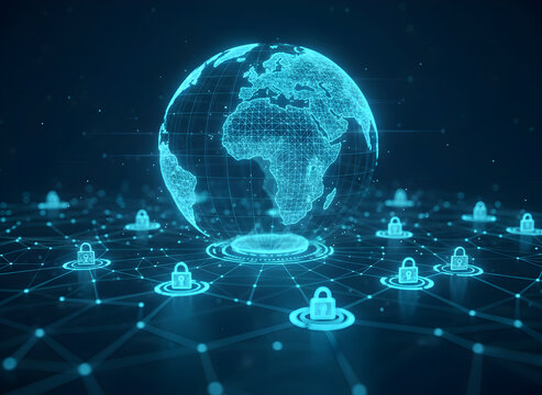 Secure global network protecting data privacy with cyber security technology - Powered by Adobe