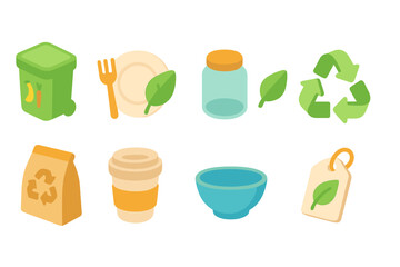Eco-friendly flat icon set. Sustainability, recycling, zero waste flat icons collection