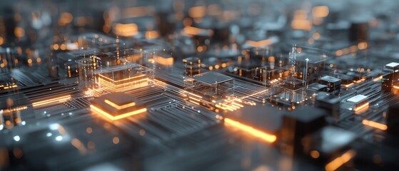 AI-powered data center infrastructure visualization with glowing circuit elements on white background