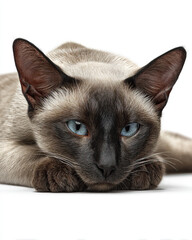 Siamese cat resting curled up peacefully with soft fur texture on transparent background