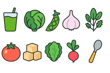 Fototapeta premium Vegetable and herb outline icon set. Organic food, fresh produce linear symbols