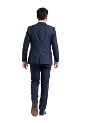 Naklejka premium Young Asian businessman walking away in a dark suit.