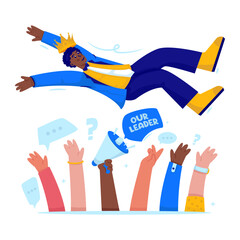 Leader Support and Celebrate of Collective Victory Vector Illustration