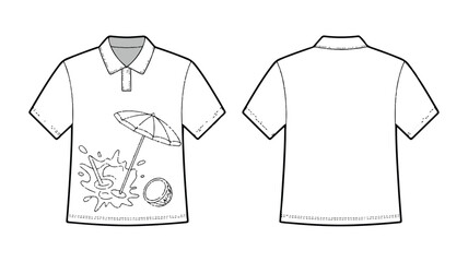 Fototapeta premium Detailed technical fashion illustration of a white garment with intricate design elements and color accents