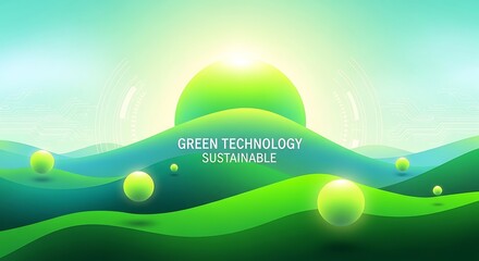 Vibrant green technology landscape with sustainable energy solutions for a cleaner future and environmental consciousness, perfect for ecology projects
