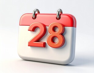 3d calendar icon with number 28 isolated on