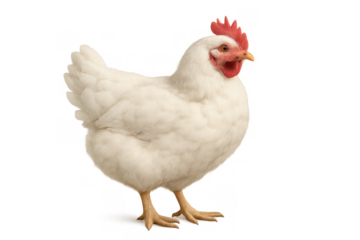 White chicken standing on transparent background, poultry farm animal, hen producing fresh eggs