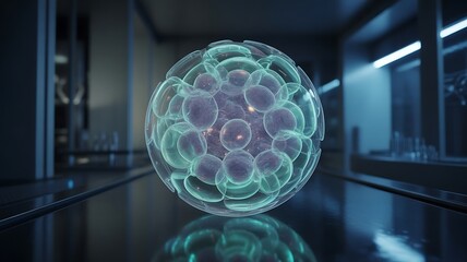 Microscopic view of a cluster of cells or embryo biology , , biology, science, research, development, growth,