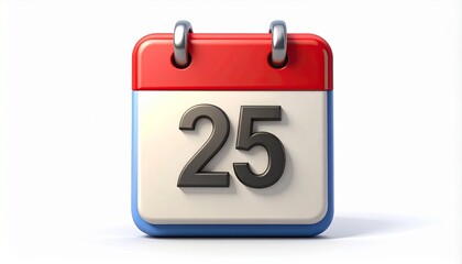 3d calendar icon with number 25 isolated on	