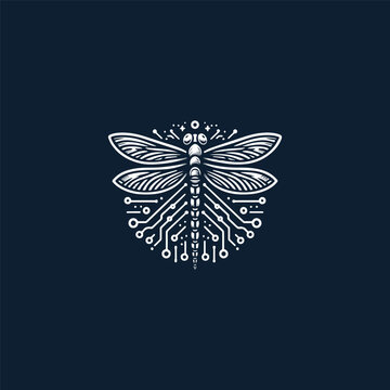 Dragonfly tech logo vector icon illustration style